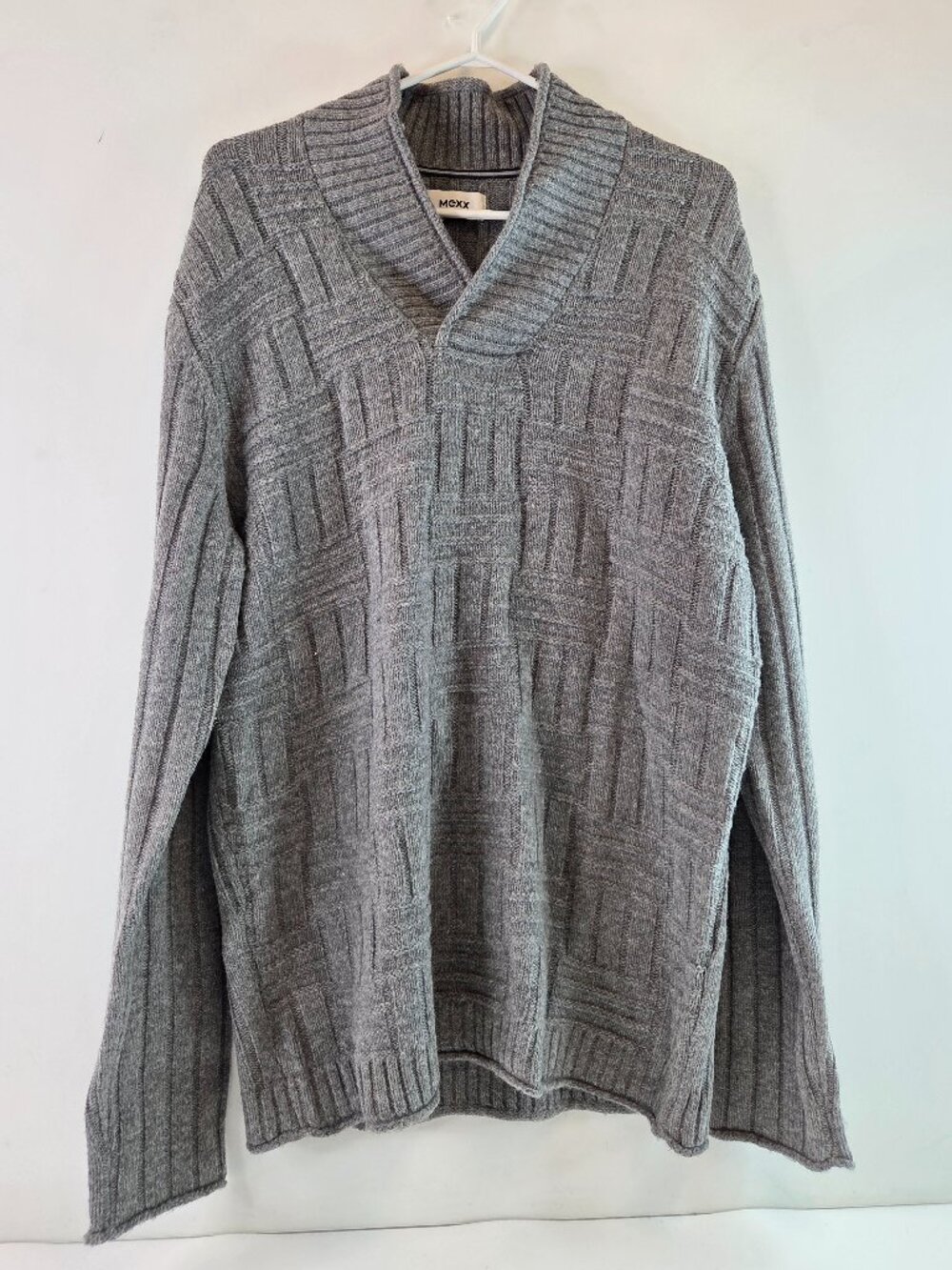Mexx Mens Pullover Sweater Mens Size Large Gray Parquet Ribbed Pattern